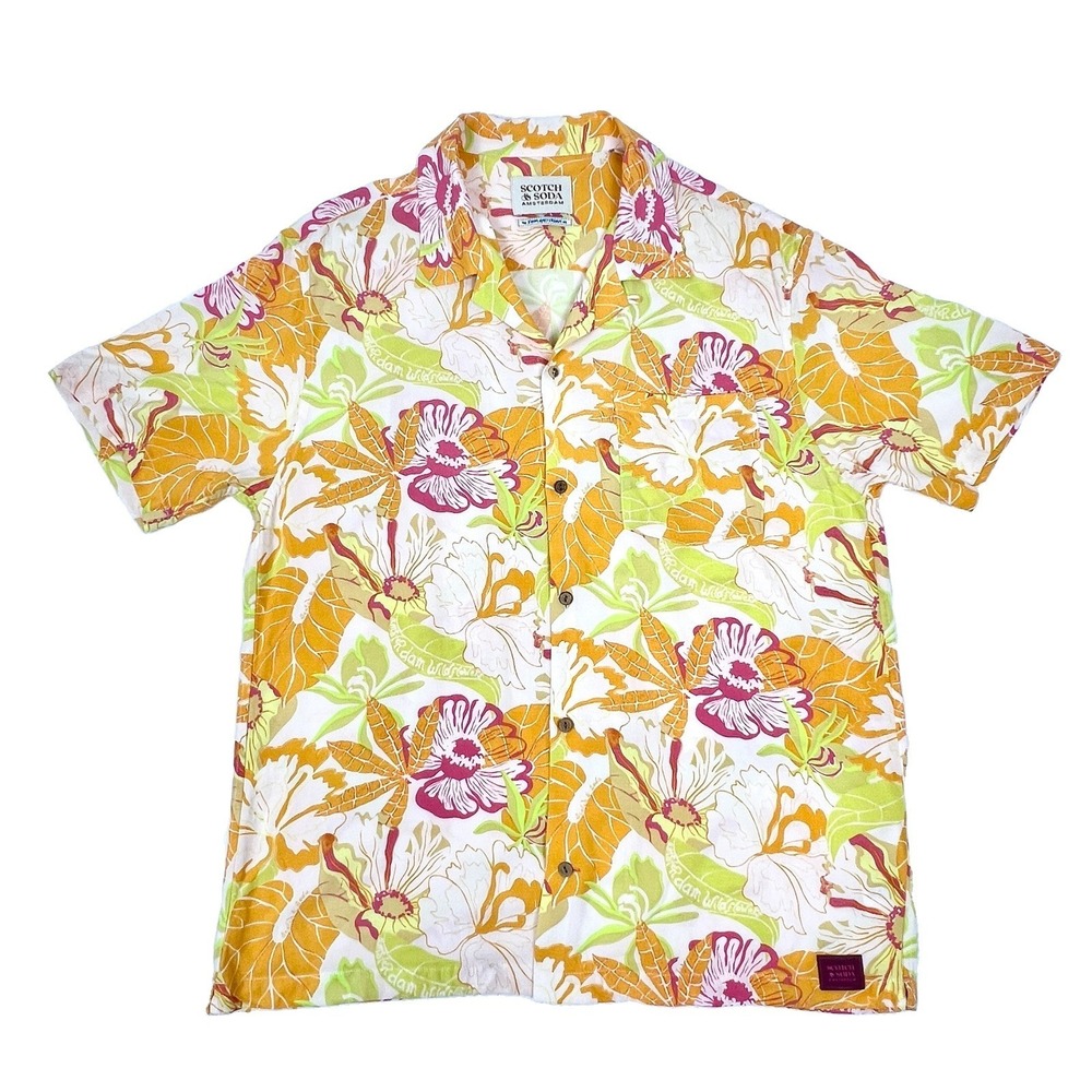 Scotch Soda Shirt Mens L Colorful Floral Hawaiian Casual Vacation Beach Viscose